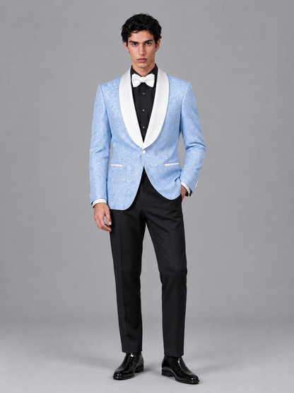 Savile Men's Light Blue Jacquard White Shawl Lapel 2-Piece Tuxedo Suit Set | Jacket & Trousers - Light Blue - Light Blue (4)