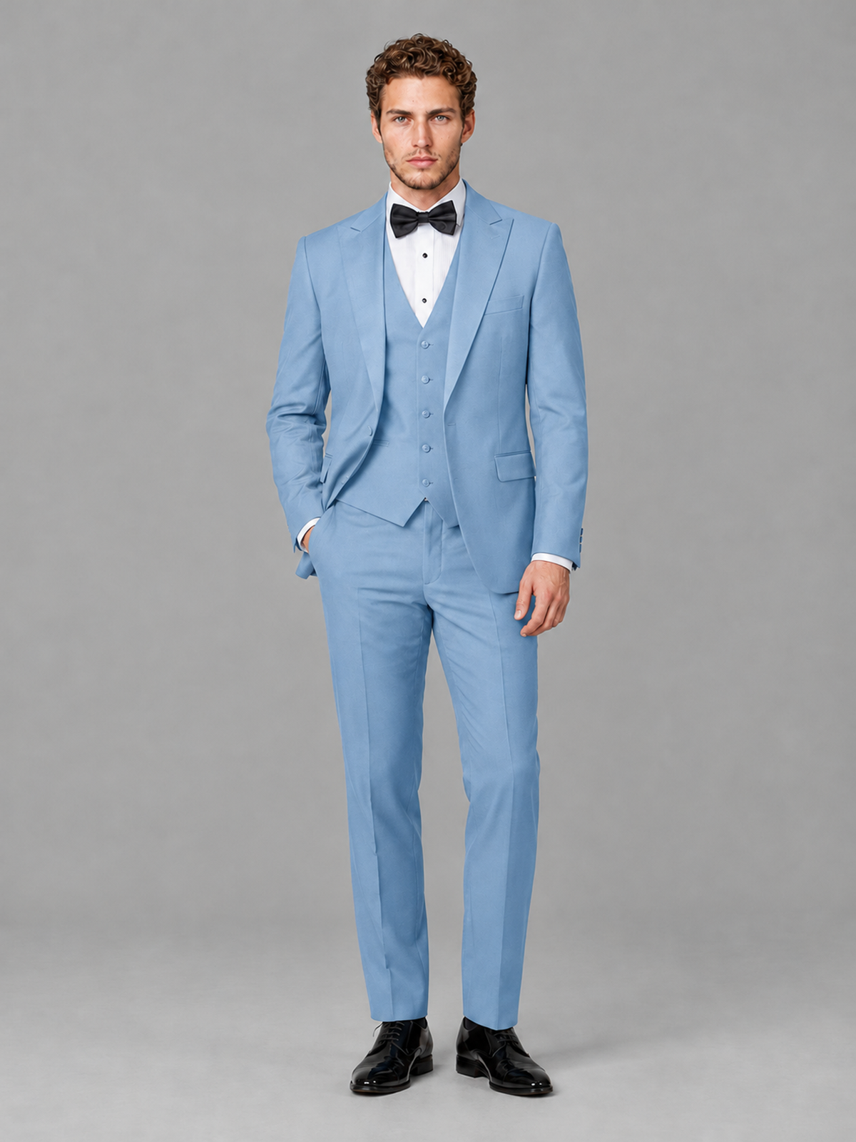 Savile Men's Light Blue Peak Lapel 3-Piece Tuxedo Suit | Jacket, Vest & Trousers - Light Blue