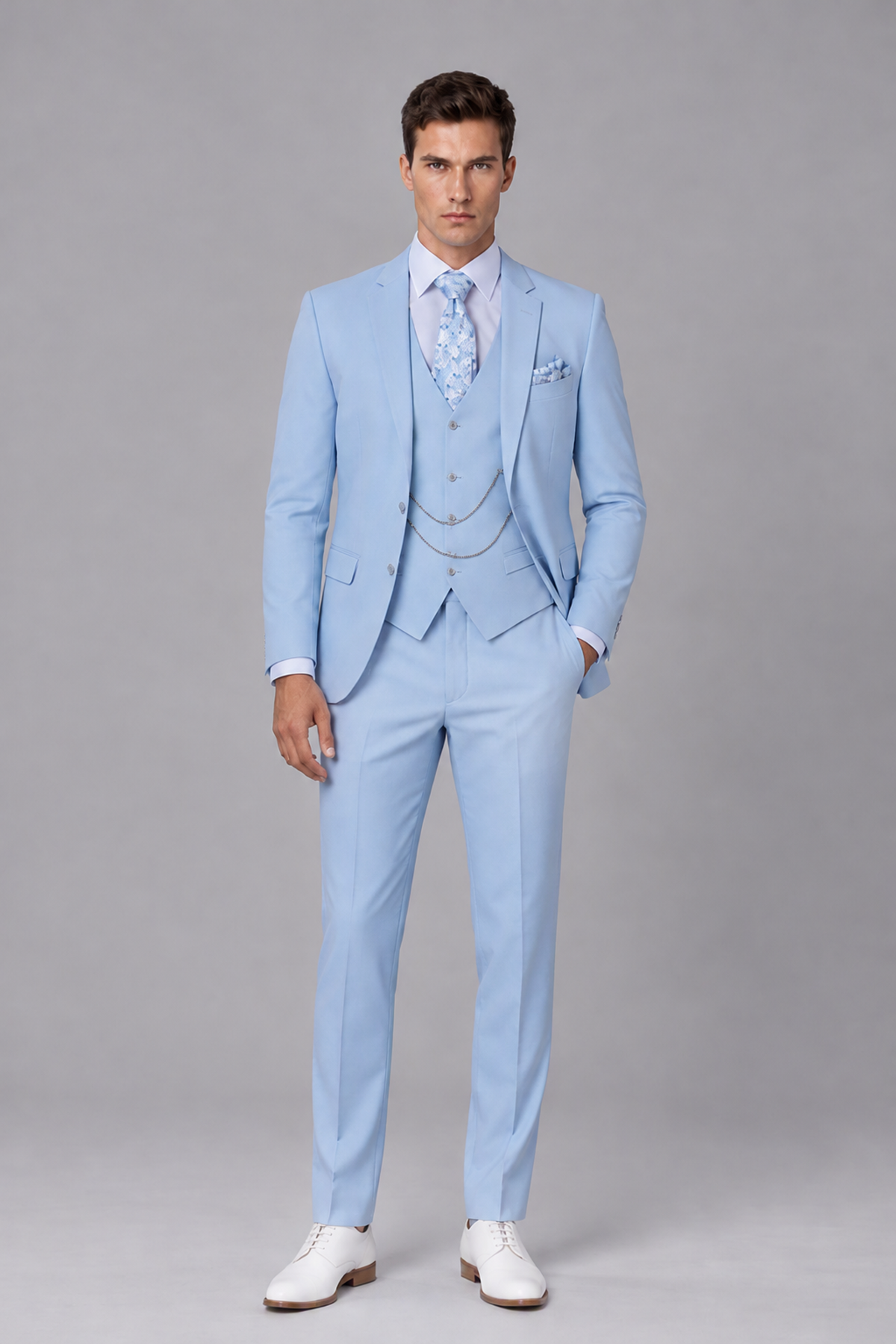 Savile Light Blue 3-Piece Suit - Front Full-Length View