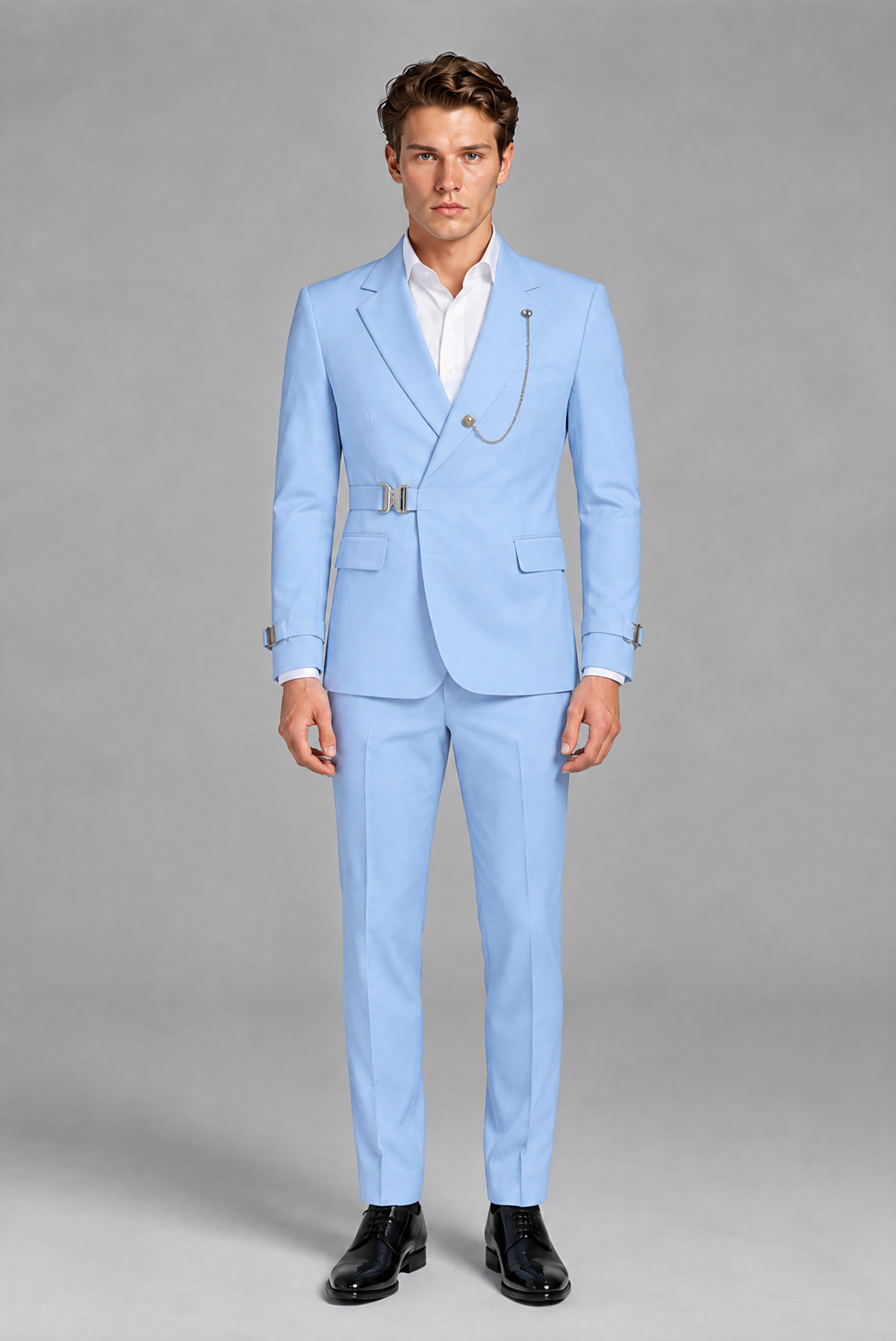 Savile Men's Light Blue 2-Piece Suit Set - Full-Body Back View