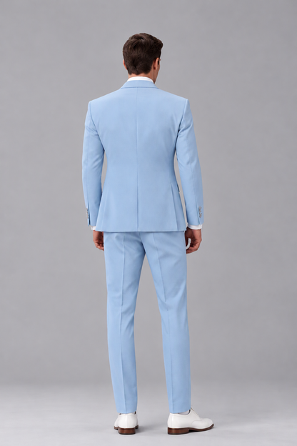 Savile Men's Light Blue Tailored Suit - Rear View Showing Double Vents