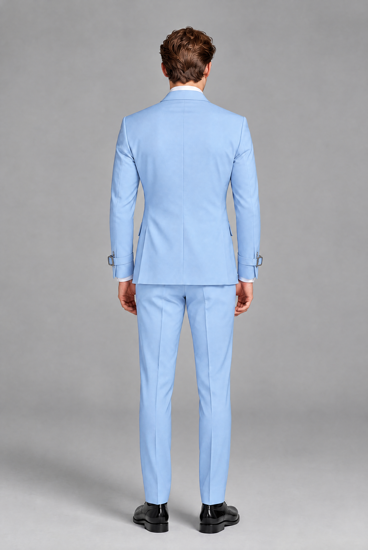 Savile Men's Light Blue 2-Piece Suit Set - Full-Body Walking Pose