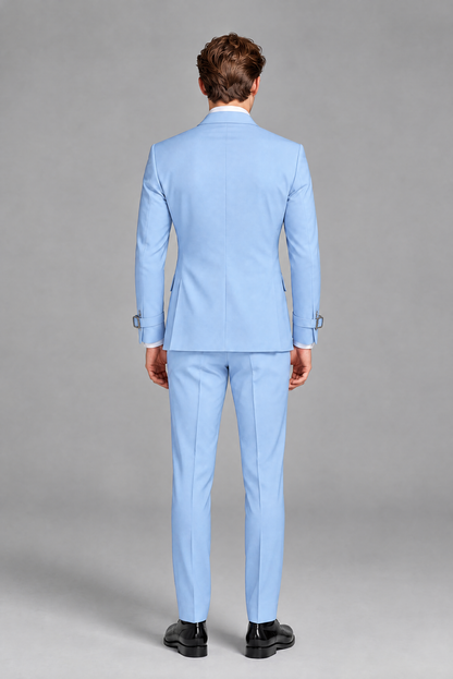 Savile Men's Light Blue 2-Piece Suit Set - Full-Body Walking Pose