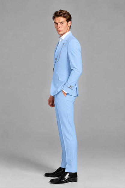 Savile Men's Light Blue Buckle-Closure 2-Piece Suit Set - Front Hero Standing View