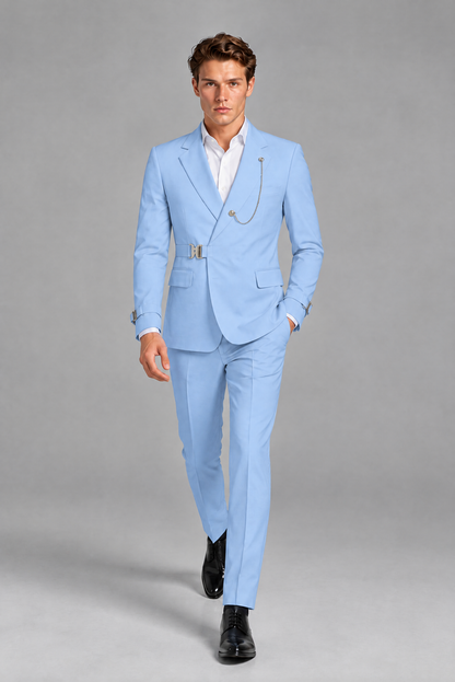 Savile Men's Light Blue 2-Piece Suit Set - Full-Body Side Profile View