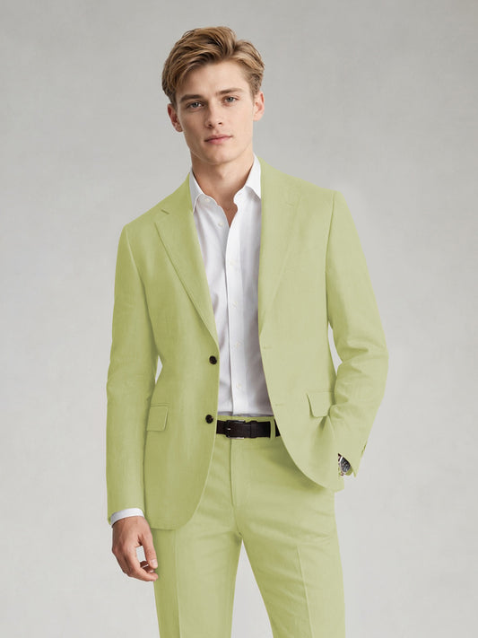 Savile Men's Sand Khaki Linen-Blend 2-Piece Suit Set – Two-Button Notch Lapel Slim-Fit Blazer & Slim Trousers - Light Olive - Light_Olive