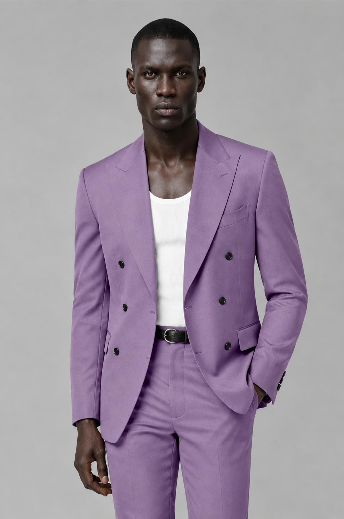Savile Men's Lilac Double Breasted Slim Fit 2-Piece Suit Set – Blazer & Trousers | Wedding Gala Formal - Lilac - Lilac_01