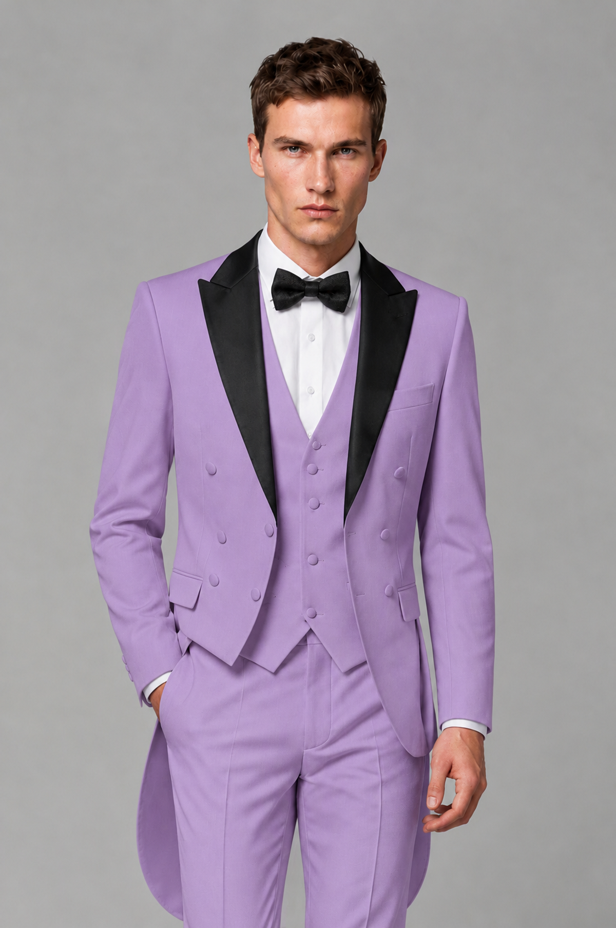 Savile Lilac 3-Piece Tailcoat Tuxedo Suit with Black Peak Lapel - Lilac - Lilac_01
