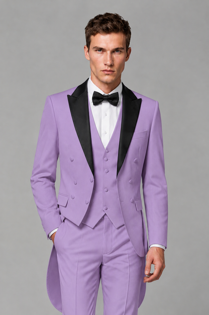 Savile Lilac 3-Piece Tailcoat Tuxedo Suit with Black Peak Lapel - Lilac - Lilac_01