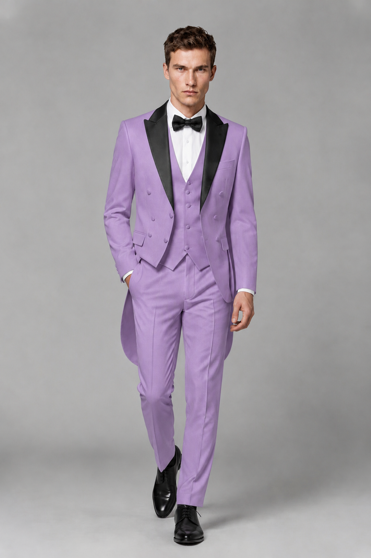 Savile Lilac 3-Piece Tailcoat Tuxedo Suit with Black Peak Lapel - Lilac - Lilac_02