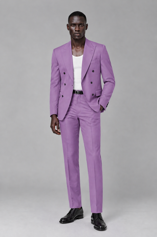 Savile Men's Lilac Double Breasted Slim Fit 2-Piece Suit Set – Blazer & Trousers | Wedding Gala Formal - Lilac - Lilac_02