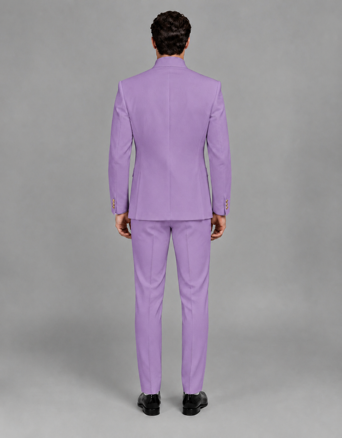 BOLODOO Men's Lilac Asymmetrical Mandarin Collar Tuxedo Suit – Modern 2-Piece Gold Button Wedding, Prom & Gala Set - Lilac - Lilac_03