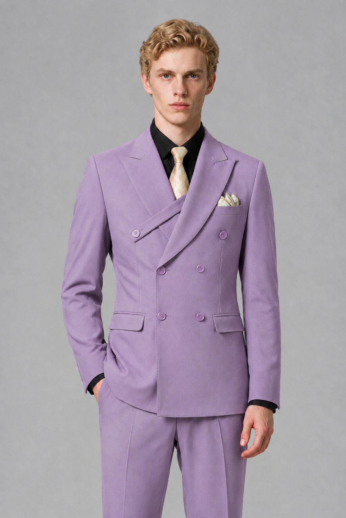 Savile Men's Lilac Double-Breasted Two-Piece Suit - Lilac