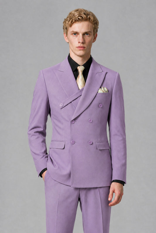 Savile Men's Lilac Double-Breasted Two-Piece Suit - Lilac