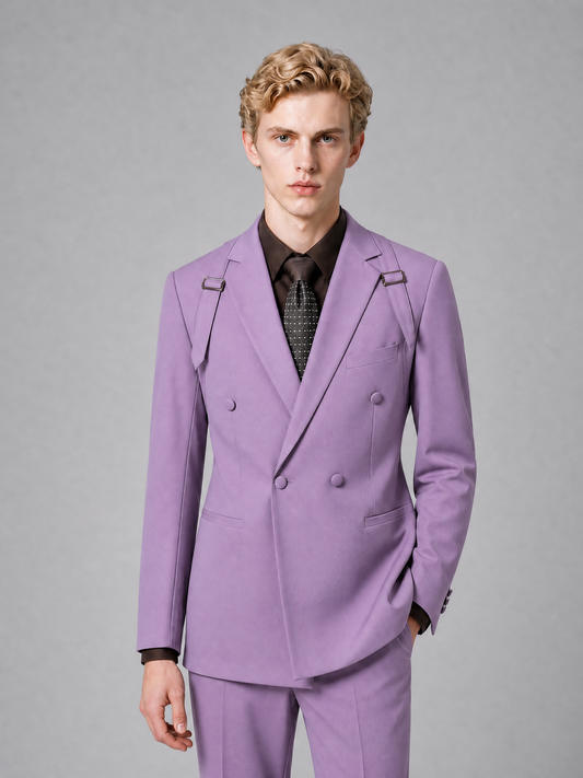 Men's Light Lilac Double-Breasted Slim Fit 2-Piece Suit – Peak Lapel Wedding & Business Formal Set - Lilac - Lilac_1
