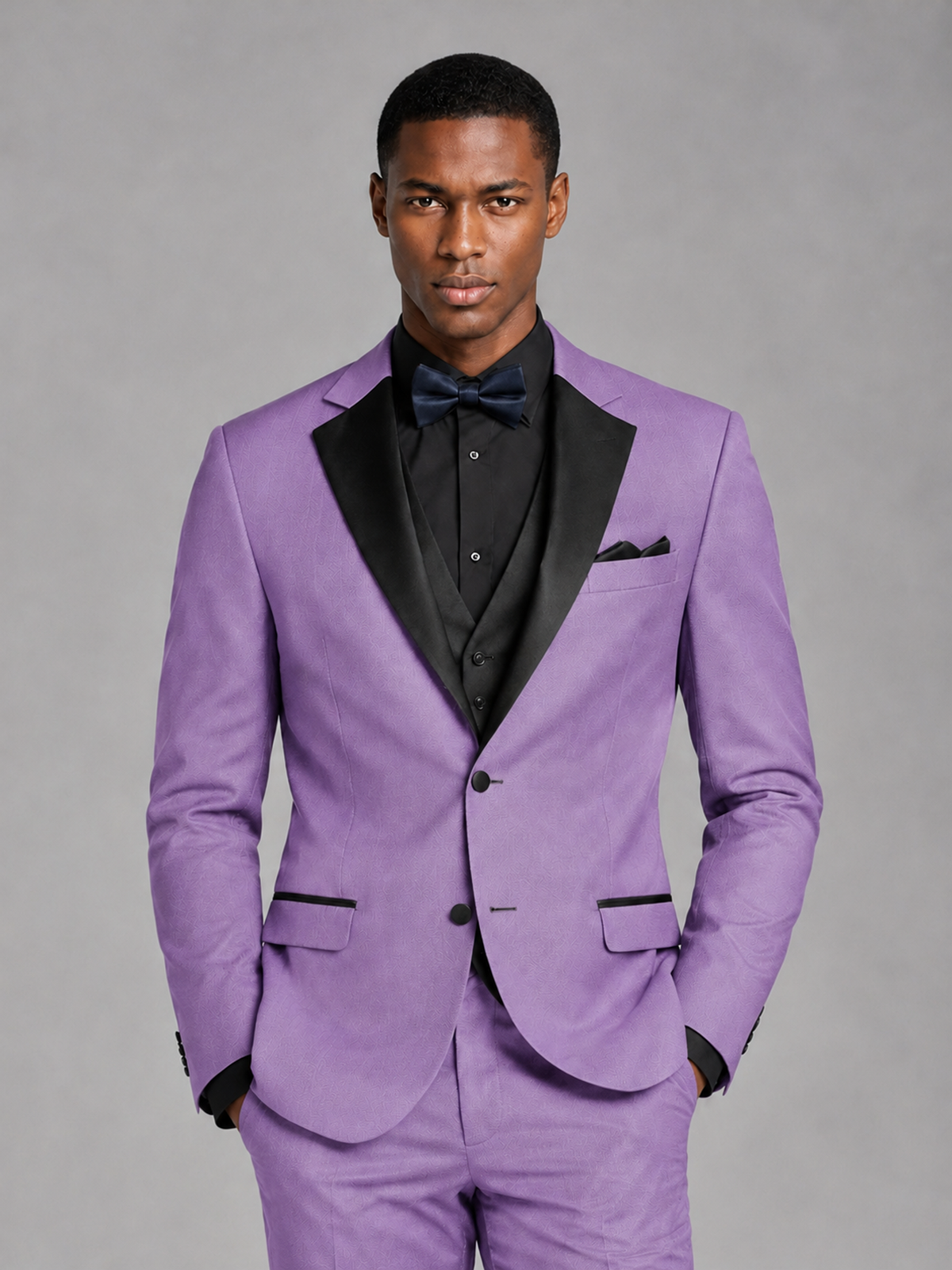 Savile Men's Lilac Contrast Shawl Lapel Tuxedo Suit – 3-Piece Wedding, Prom & Black-Tie Formal Set - Lilac - Lilac_1