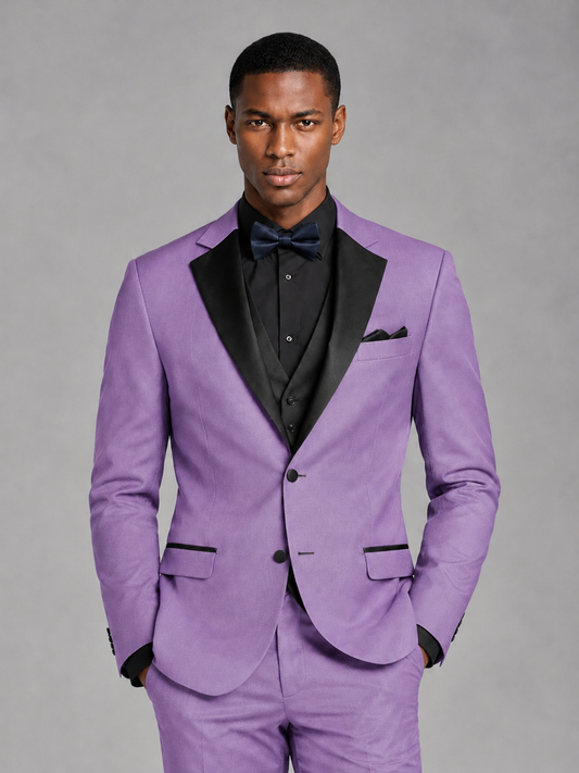 Savile Men's Lilac Contrast Shawl Lapel Tuxedo Suit – 3-Piece Wedding, Prom & Black-Tie Formal Set - Lilac - Lilac_1