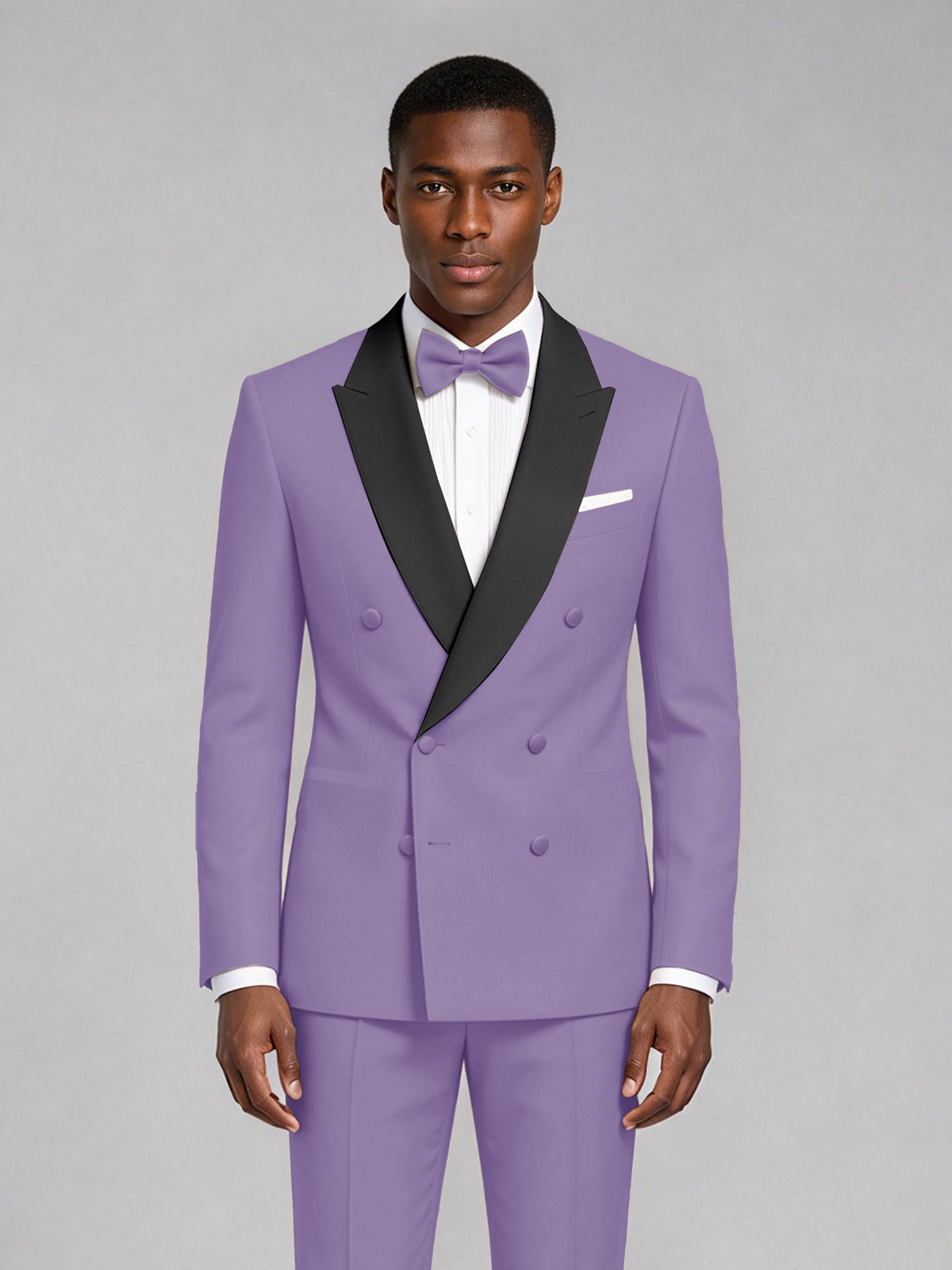 Men's Lilac Double-Breasted Tuxedo Suit – Satin Shawl Lapel Lilac-Tie Wedding & Gala 2-Piece Set - Lilac