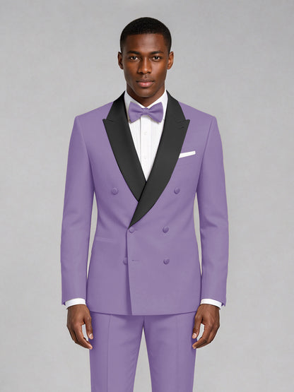 Men's Lilac Double-Breasted Tuxedo Suit – Satin Shawl Lapel Lilac-Tie Wedding & Gala 2-Piece Set - Lilac