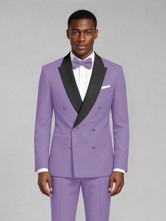 Men's Lilac Double-Breasted Tuxedo Suit – Satin Shawl Lapel Lilac-Tie Wedding & Gala 2-Piece Set - Lilac