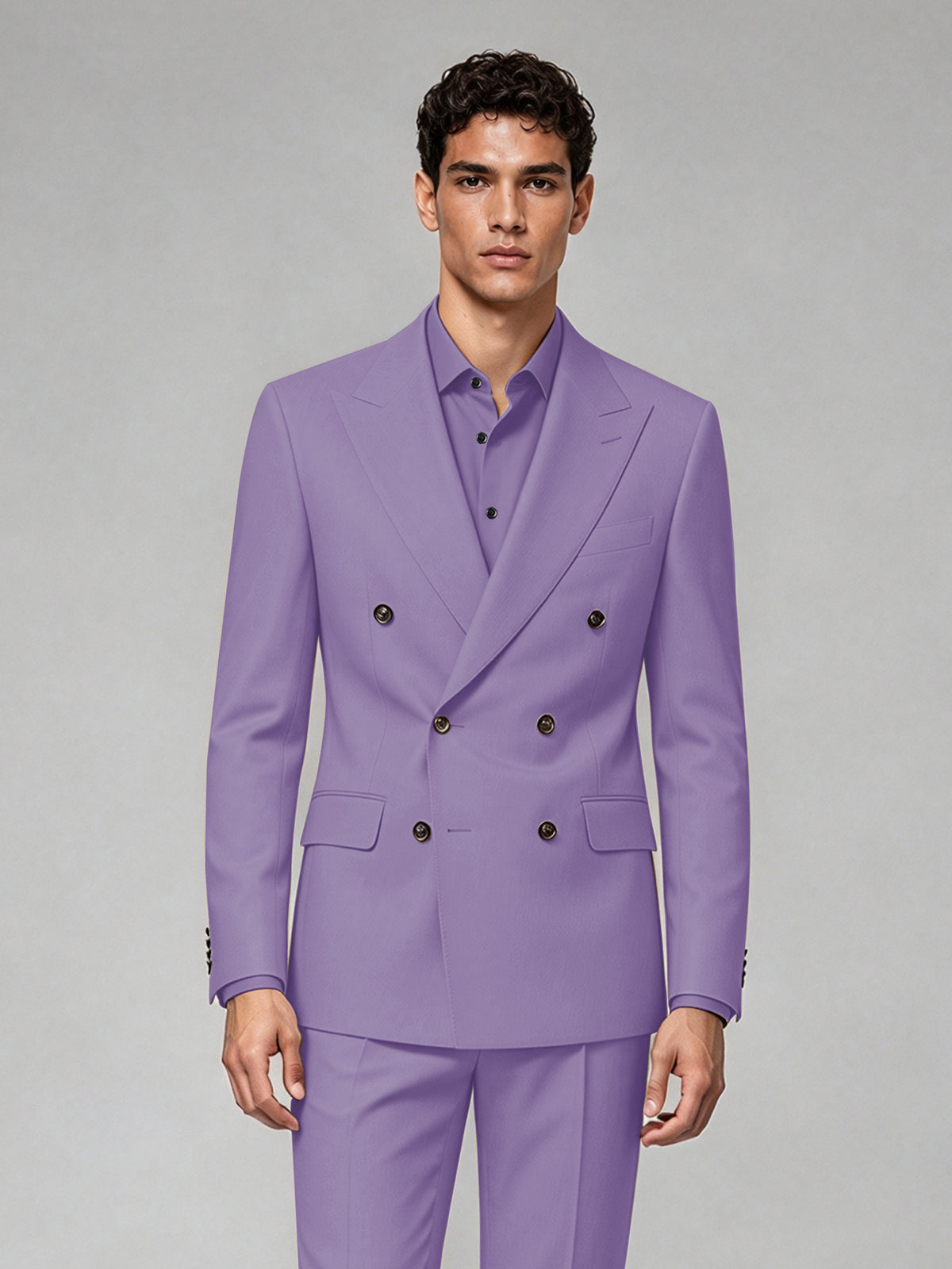 Savile Men's Lilac Double-Breasted 2-Piece Suit Set – Blazer & Trousers - Lilac