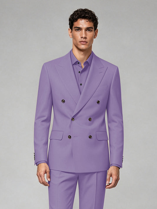 Savile Men's Lilac Double-Breasted 2-Piece Suit Set – Blazer & Trousers - Lilac