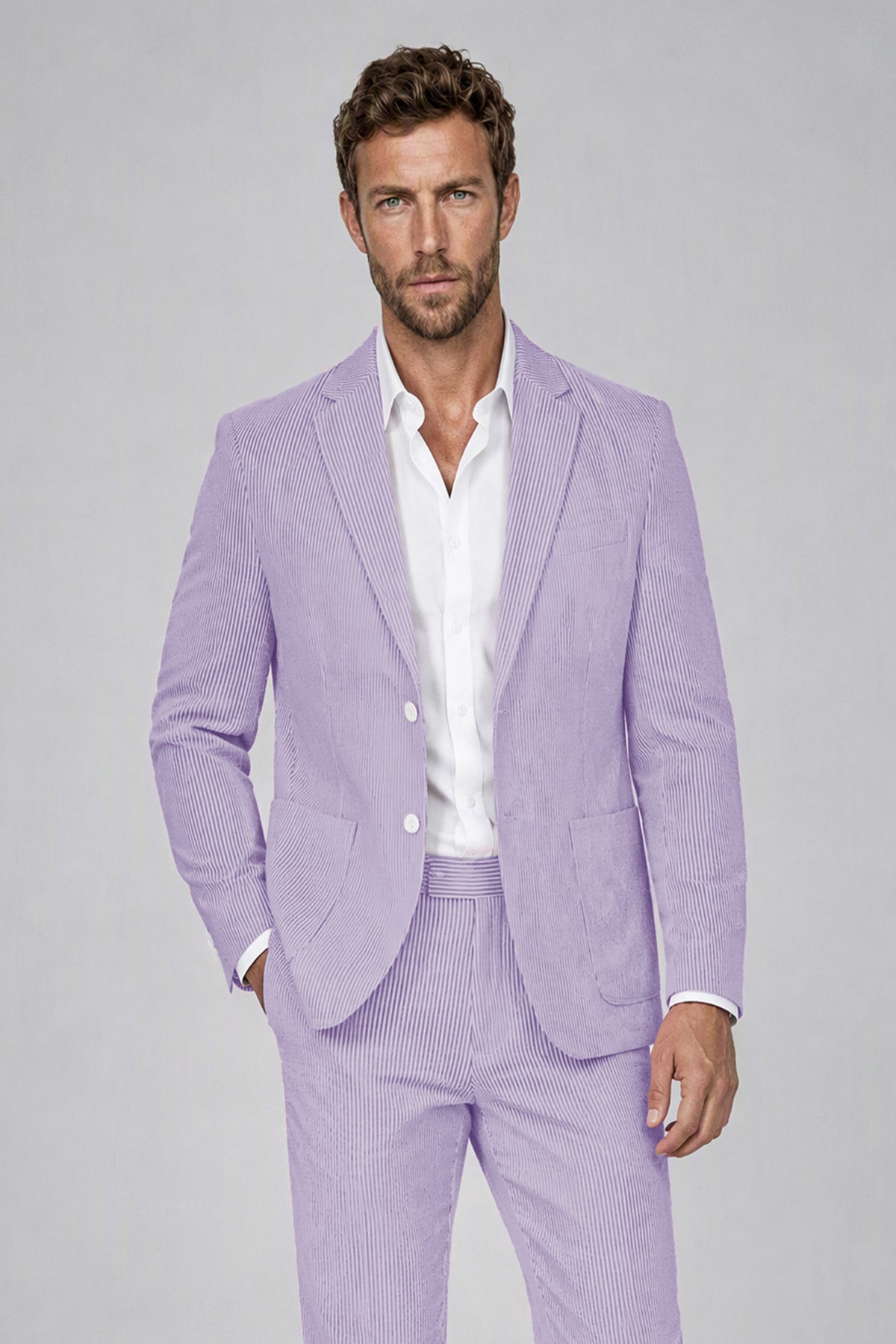 Savile Men's Lilac Striped 2-Piece Suit Set – Notch Lapel Blazer & Tailored Trousers - Lilac - Lilac(1)