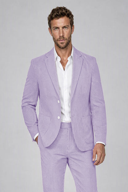 Savile Men's Lilac Striped 2-Piece Suit Set – Notch Lapel Blazer & Tailored Trousers - Lilac - Lilac(1)