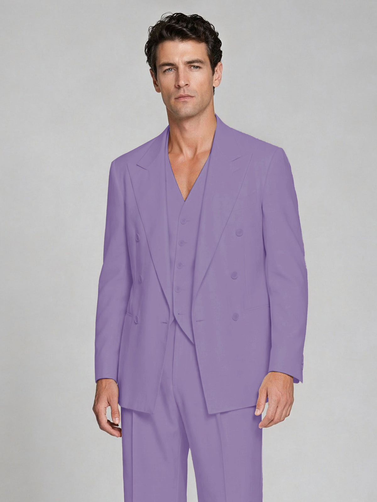 Men's Lilac Double-Breasted 2-Piece Suit – Peak Lapel Wedding & Beach Formal Set with Vest - Lilac