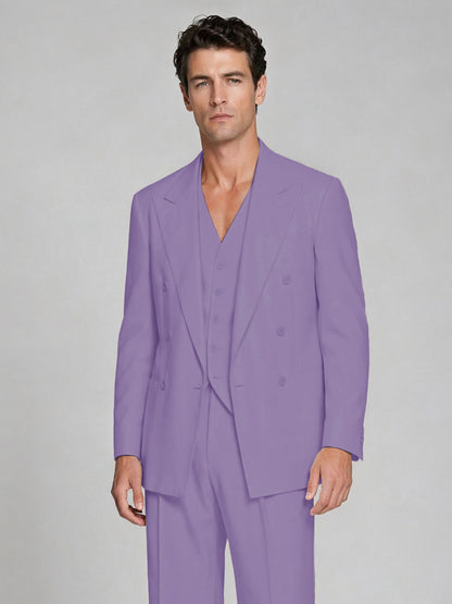 Men's Lilac Double-Breasted 2-Piece Suit – Peak Lapel Wedding & Beach Formal Set with Vest - Lilac