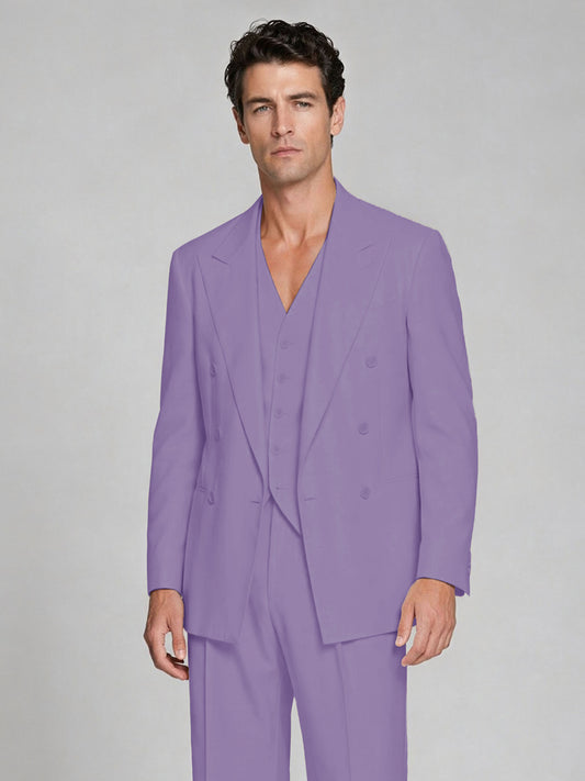 Men's Lilac Double-Breasted 2-Piece Suit – Peak Lapel Wedding & Beach Formal Set with Vest - Lilac