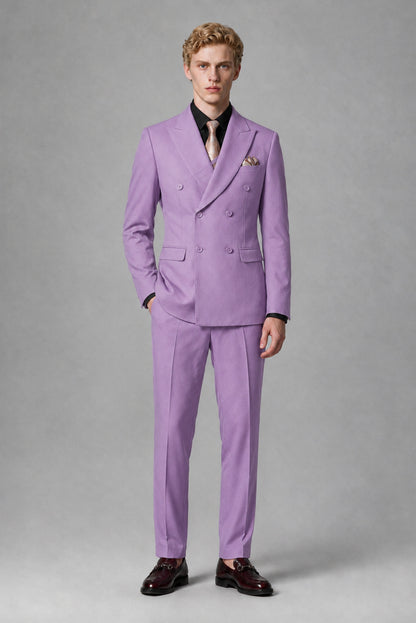 Savile Men's Lilac Double-Breasted Two-Piece Suit - Lilac
