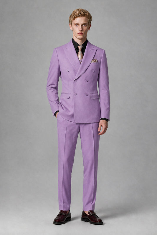 Savile Men's Lilac Double-Breasted Two-Piece Suit - Lilac