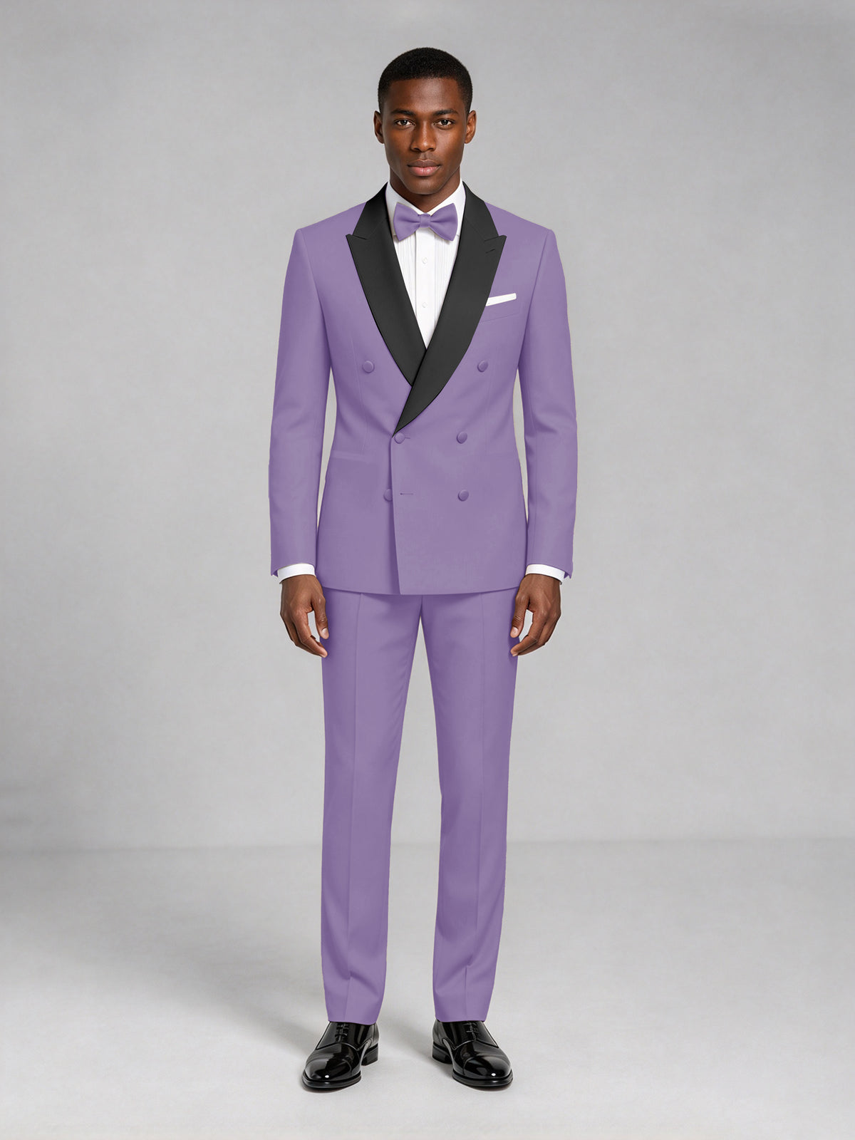 Men's Lilac Double-Breasted Tuxedo Suit – Satin Shawl Lapel Lilac-Tie Wedding & Gala 2-Piece Set - Lilac