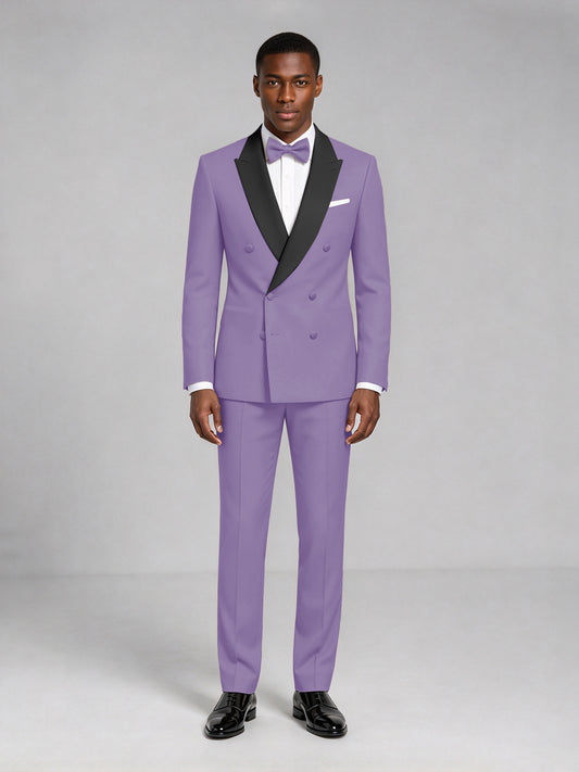 Men's Lilac Double-Breasted Tuxedo Suit – Satin Shawl Lapel Lilac-Tie Wedding & Gala 2-Piece Set - Lilac