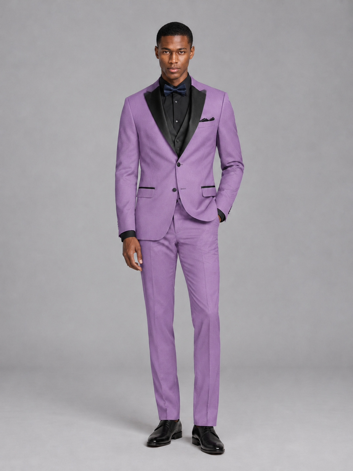 Savile Men's Lilac Contrast Shawl Lapel Tuxedo Suit – 3-Piece Wedding, Prom & Black-Tie Formal Set - Lilac - Lilac_2