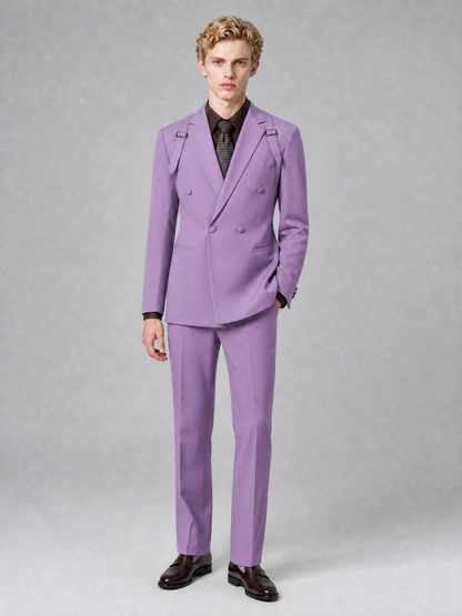 Men's Light Lilac Double-Breasted Slim Fit 2-Piece Suit – Peak Lapel Wedding & Business Formal Set - Lilac - Lilac_2