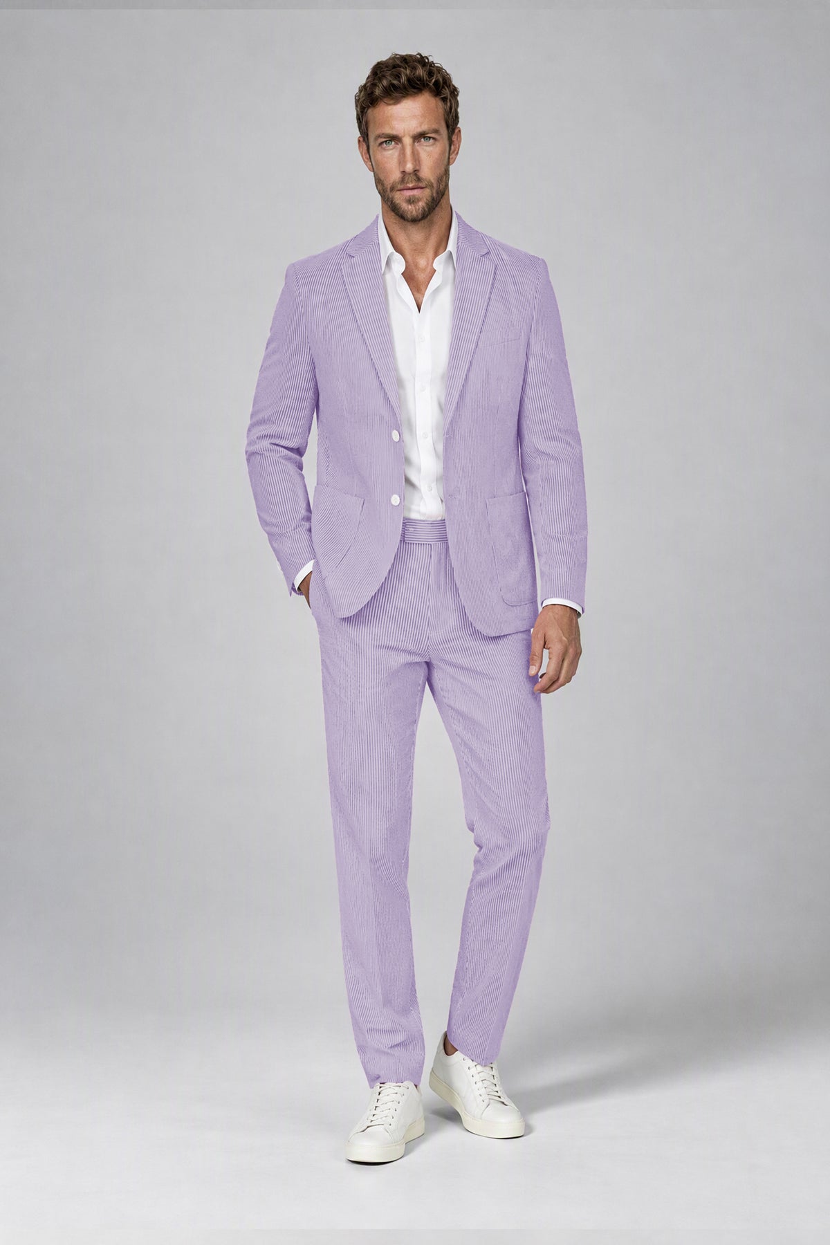 Savile Men's Lilac Striped 2-Piece Suit Set – Notch Lapel Blazer & Tailored Trousers - Lilac - Lilac(2)