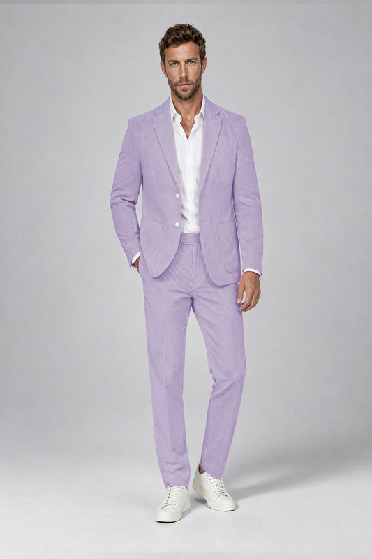 Savile Men's Lilac Striped 2-Piece Suit Set – Notch Lapel Blazer & Tailored Trousers - Lilac - Lilac(2)