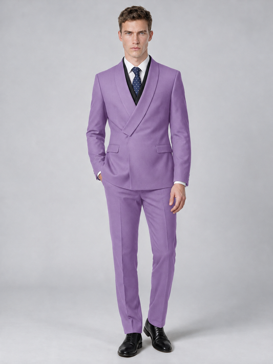 Savile Men's Lilac Wrap Shawl Lapel 2-Piece Suit Set – Modern Jacket & Trousers - Lilac - Lilac_2