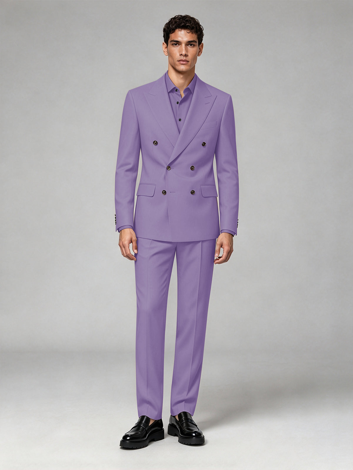 Savile Men's Lilac Double-Breasted 2-Piece Suit Set – Blazer & Trousers - Lilac
