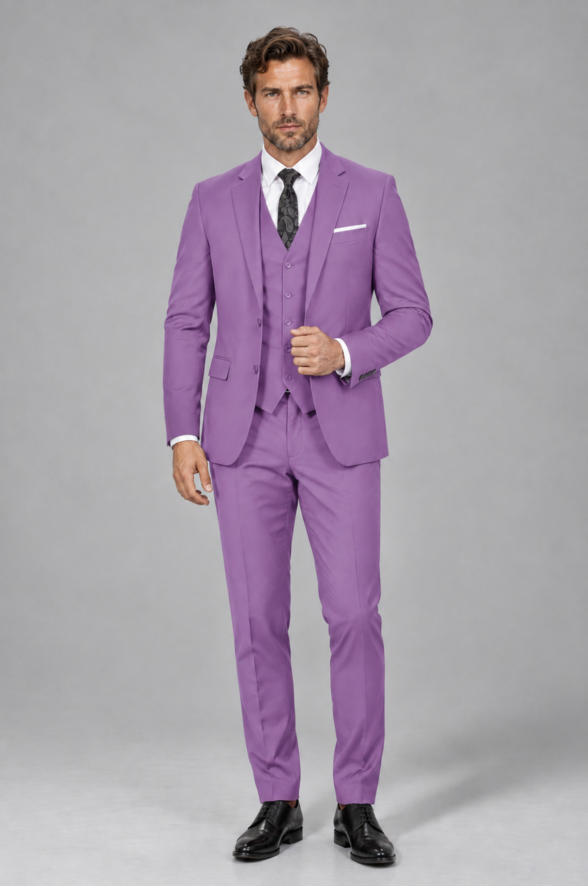 Savile Men's Lilac 3-Piece Suit Set – Notch Lapel Blazer, Vest & Trousers - Lilac - Lilac_2