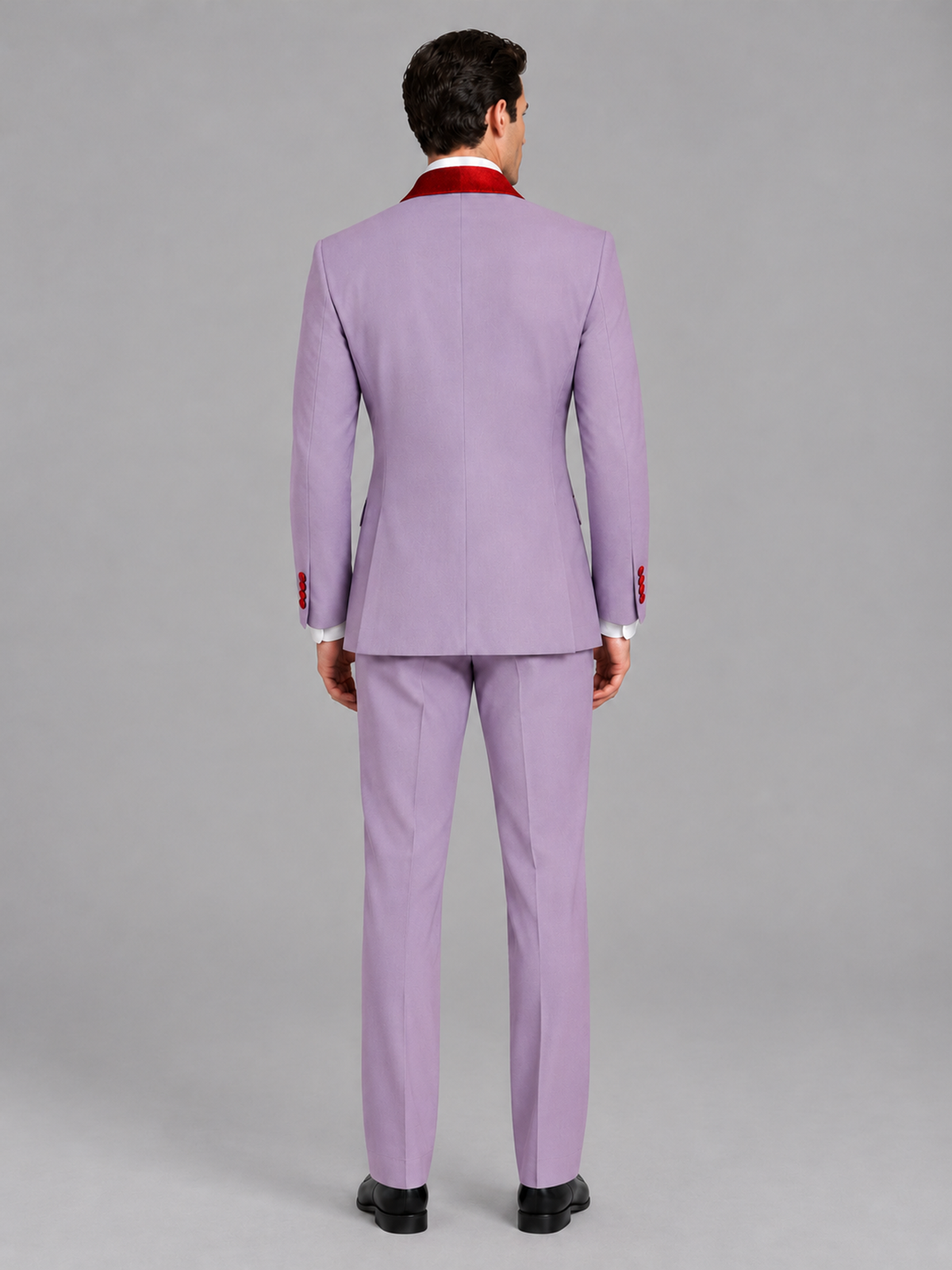 Savile Men's Lilac 3-Piece Tuxedo Suit Set – Contrast Red Shawl Lapel Blazer, Red Waistcoat & Trousers - SUC020 - Lilac
