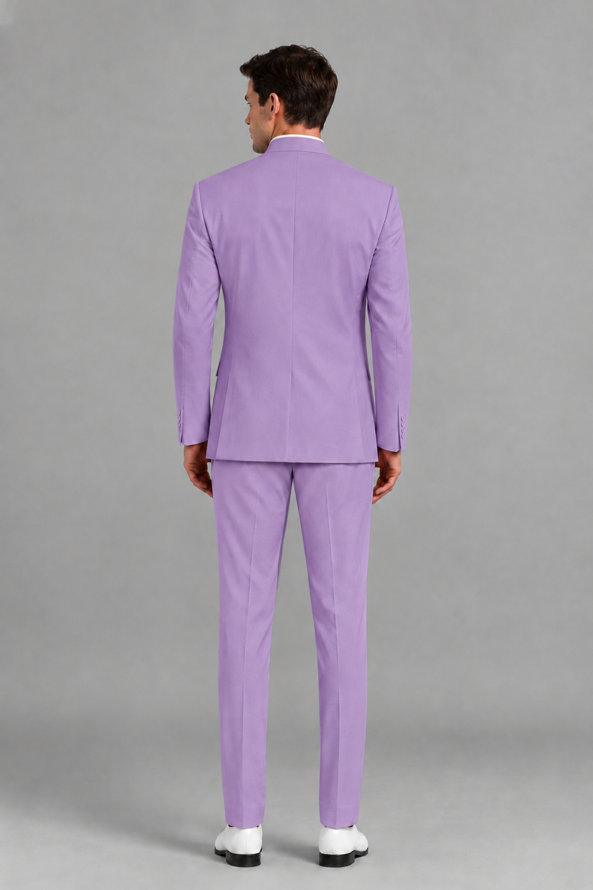 Savile Men's Lilac Asymmetrical Mandarin Collar Tuxedo Suit – Modern 2-Piece Gold Button Wedding, Prom & Gala Set - Lilac - Lilac_3