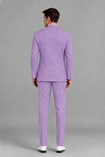 Savile Men's Lilac Asymmetrical Mandarin Collar Tuxedo Suit – Modern 2-Piece Gold Button Wedding, Prom & Gala Set - Lilac - Lilac_3