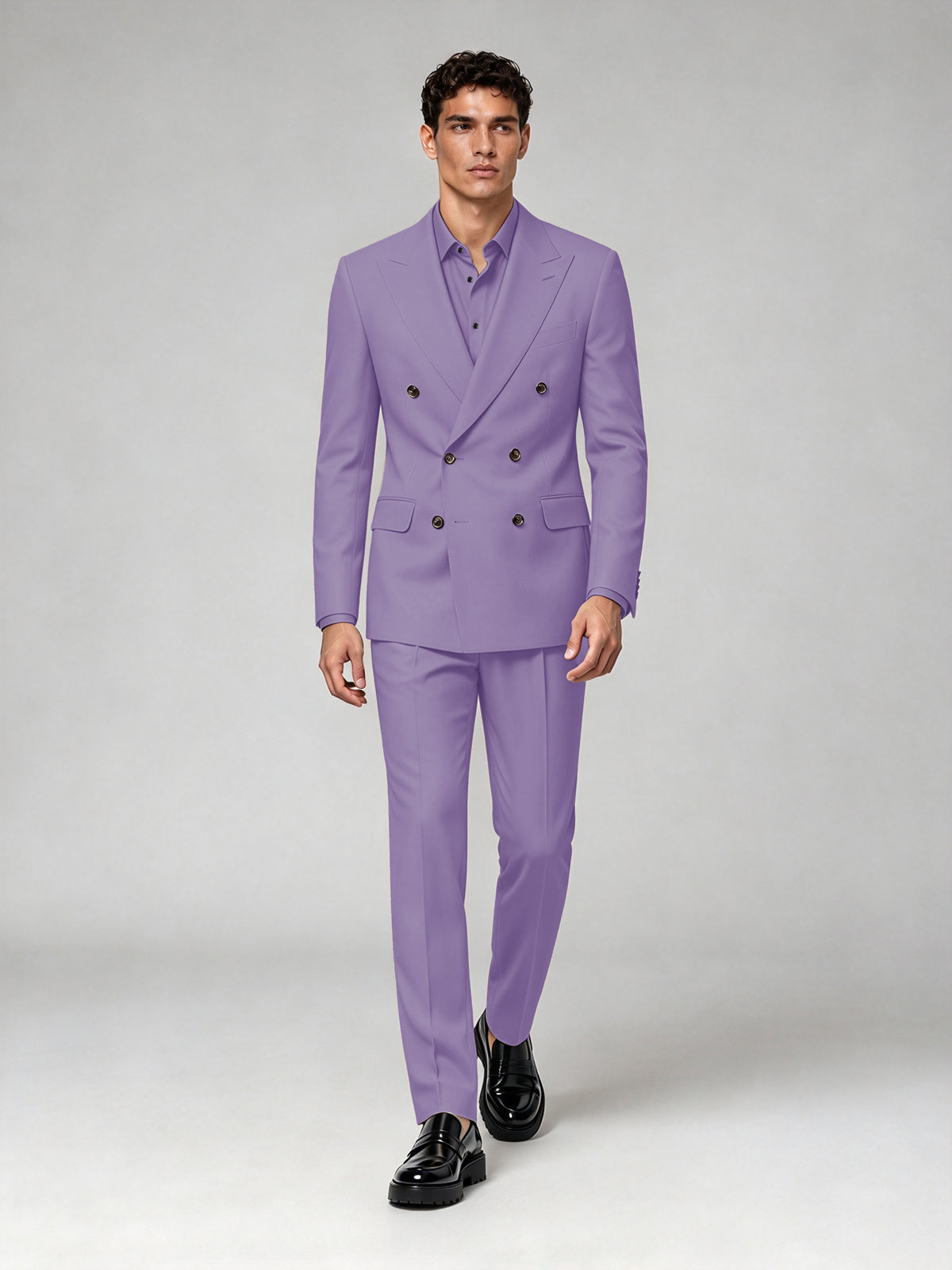 Savile Men's Lilac Double-Breasted 2-Piece Suit Set – Blazer & Trousers - Lilac