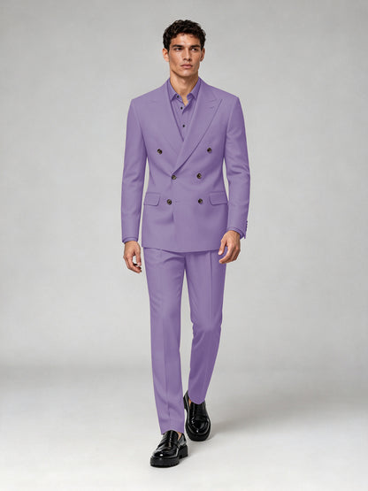 Savile Men's Lilac Double-Breasted 2-Piece Suit Set – Blazer & Trousers - Lilac