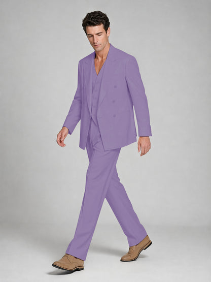 Men's Lilac Double-Breasted 2-Piece Suit – Peak Lapel Wedding & Beach Formal Set with Vest - Lilac