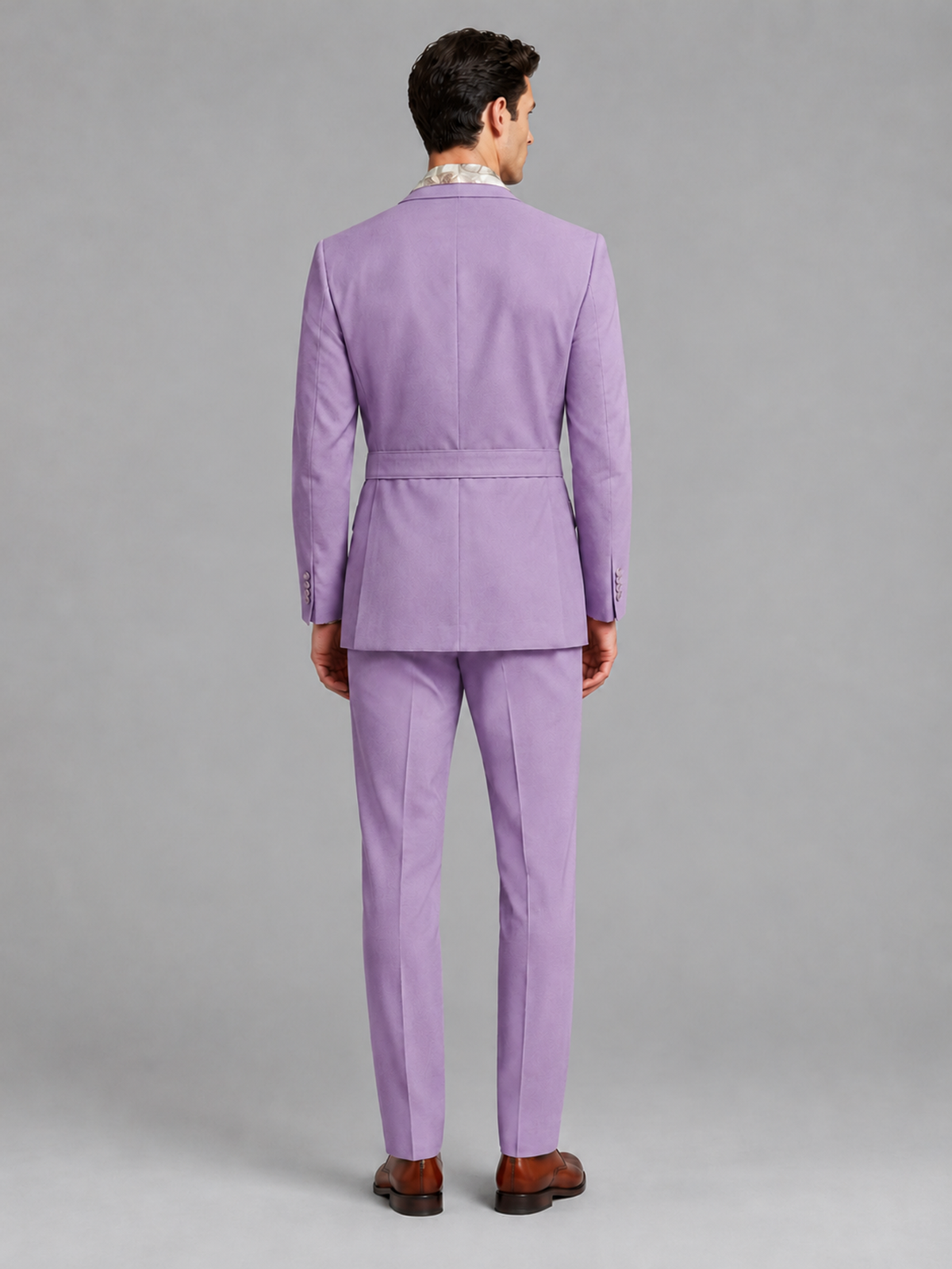 Savile Men's Lilac Belted Wrap 2-Piece Suit – Peak Lapel Blazer & Tailored Trousers - SUC060 - Lilac - Lilac_3