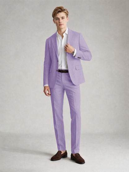 Savile Men's Sand Khaki Linen-Blend 2-Piece Suit Set – Two-Button Notch Lapel Slim-Fit Blazer & Slim Trousers - Lilac - Lilac